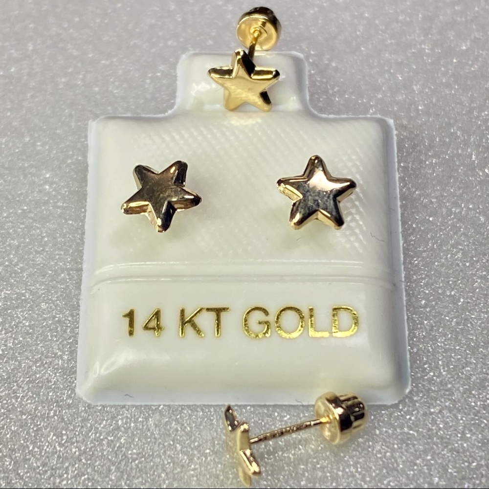 Solid 14K Gold Star Baby Screw Back Earrings
